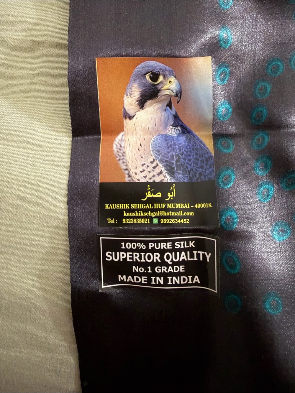 Kaushik Sehgal Pure Silk Pet Bird Scarf - Black with Teal Accents